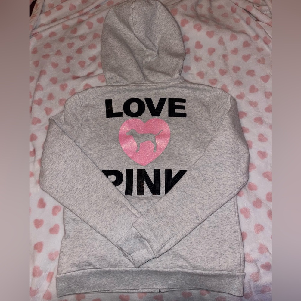 PINK Victoria's Secret Gray Hoodie with Pink Heart